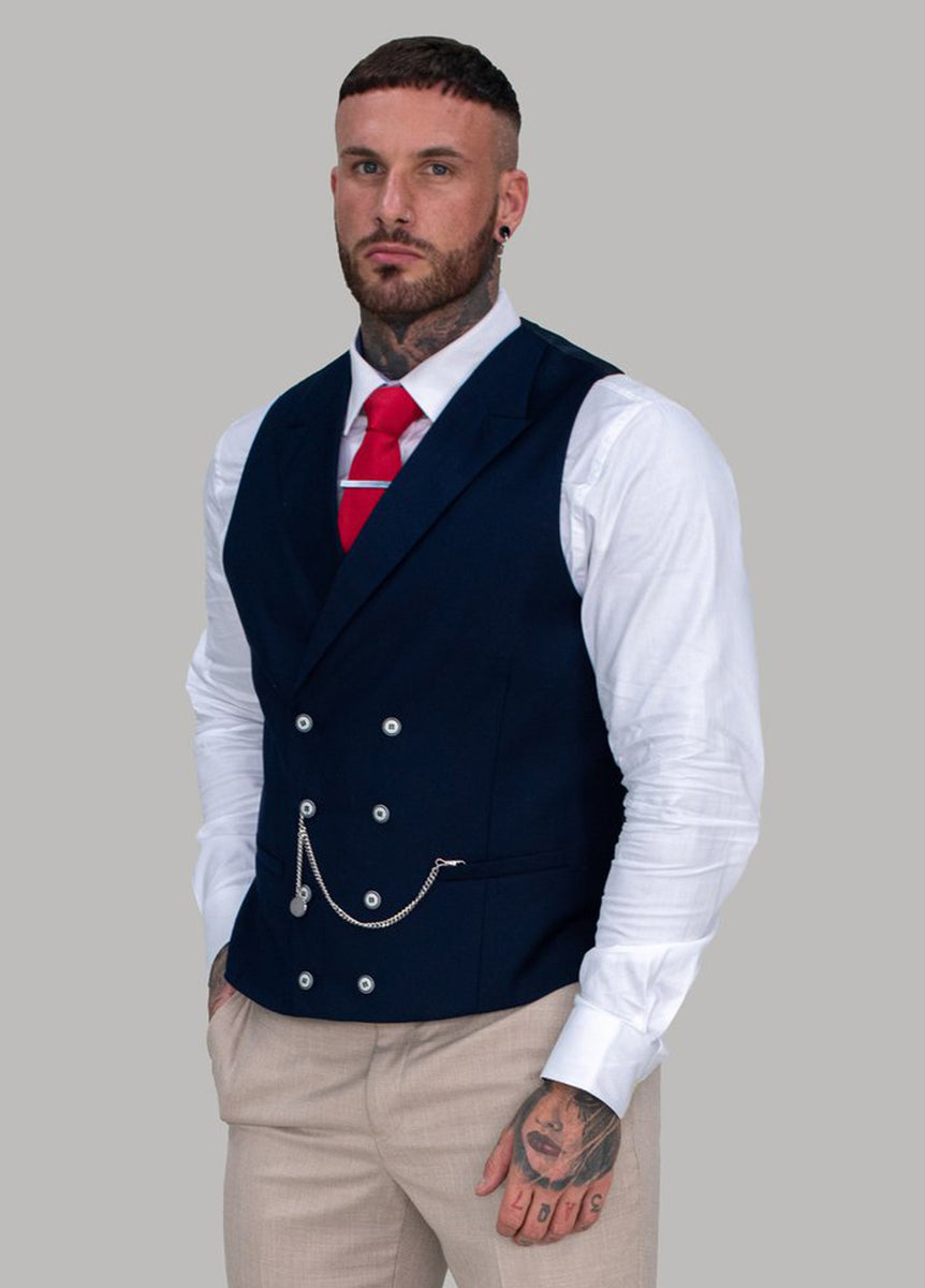 Navy blue 2024 double breasted waistcoat