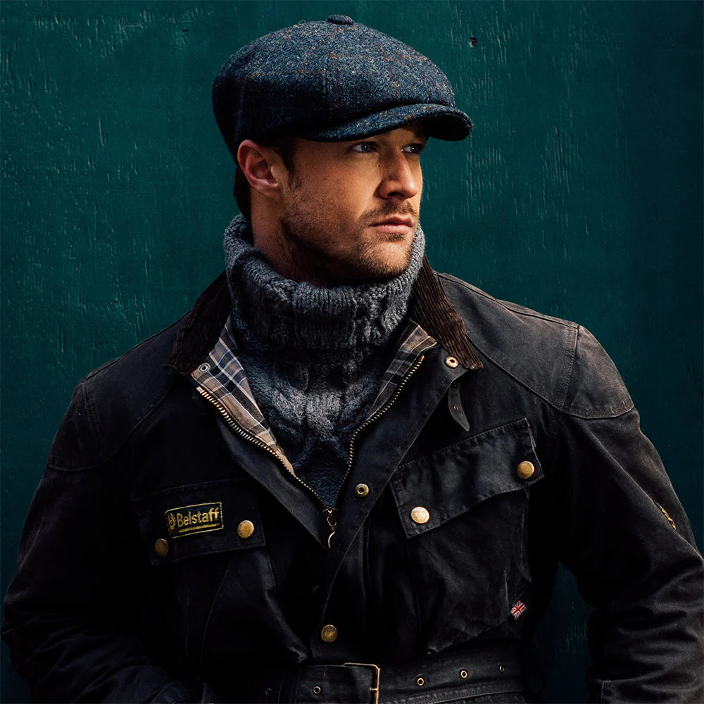 Carloway Navy Harris Tweed Bakerboy Cap Suit Republic