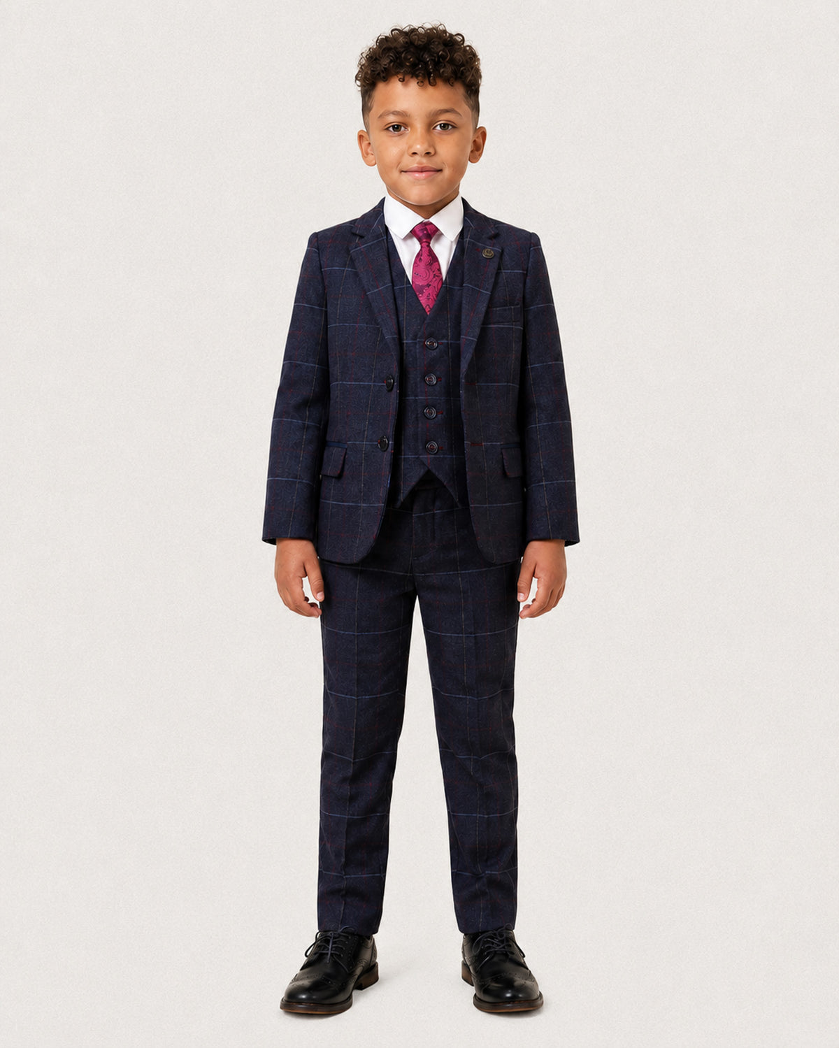 Boys Harvey: Navy Check 3-Pc Suit