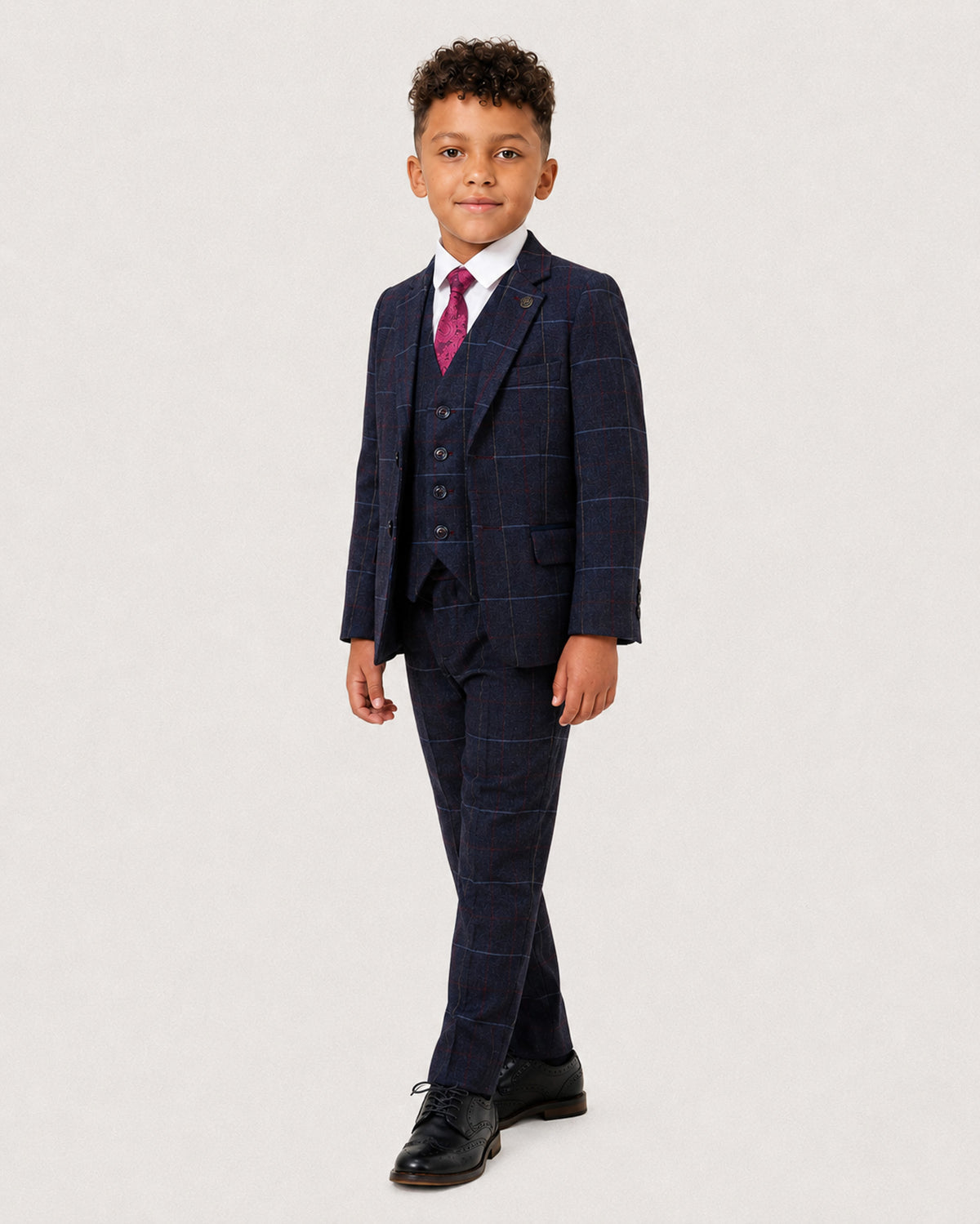 Boys Harvey: Navy Check 3-Pc Suit