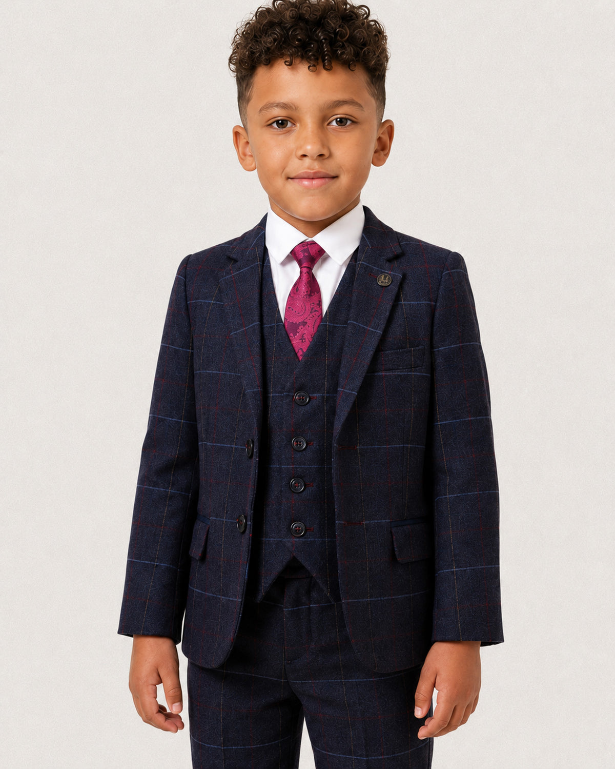 Boys Harvey: Navy Check 3-Pc Suit