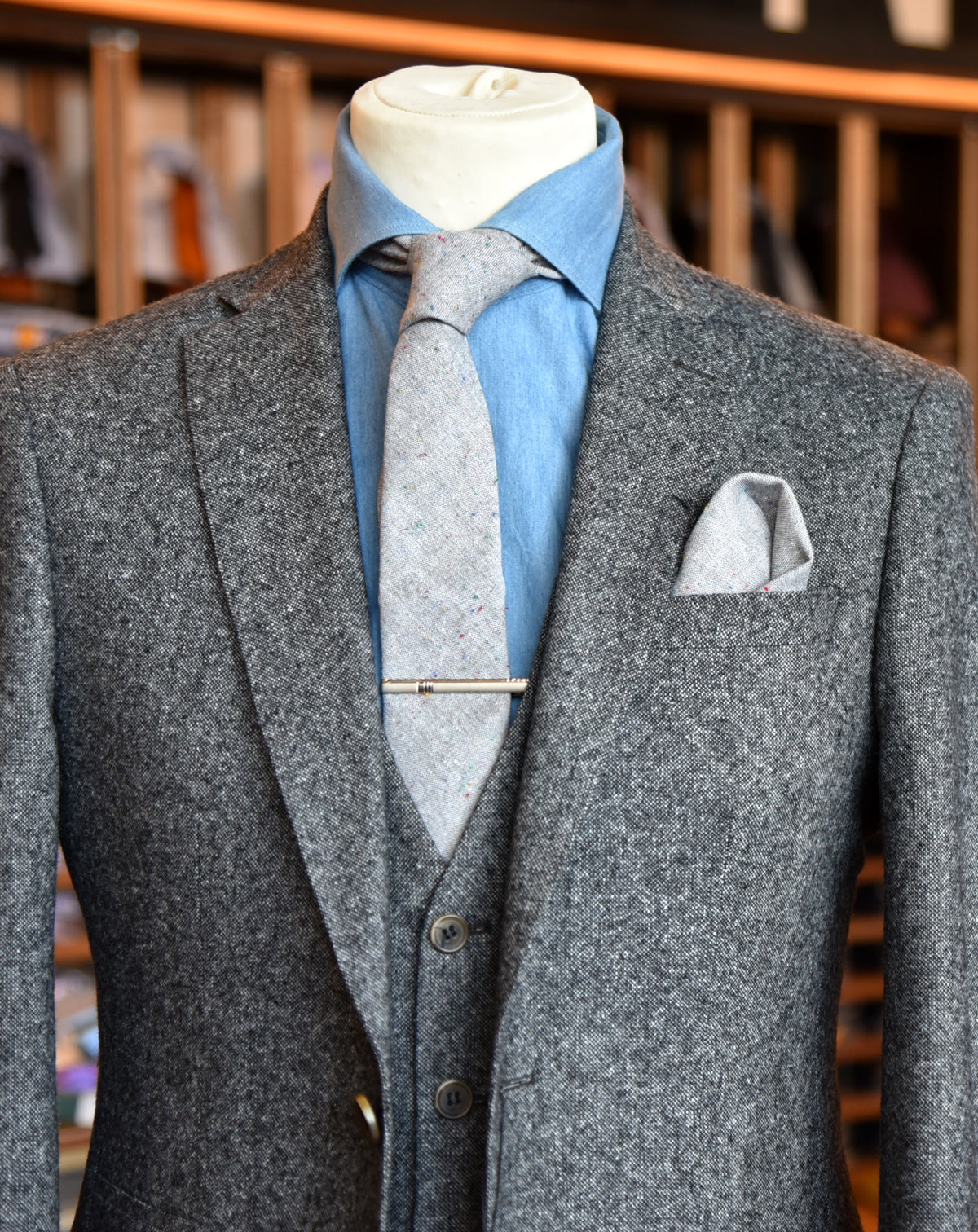 Grey Linen Tie & Pocket Square Set