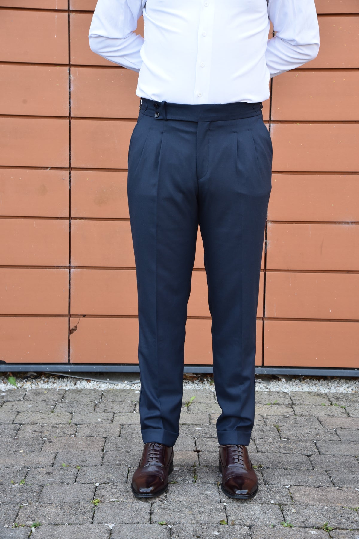 Badger: Navy Pleated Sartorial Trousers