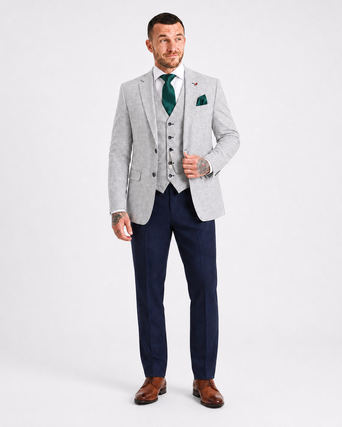 Joseph: Contrasting Stone/Navy 3-Pc Suit