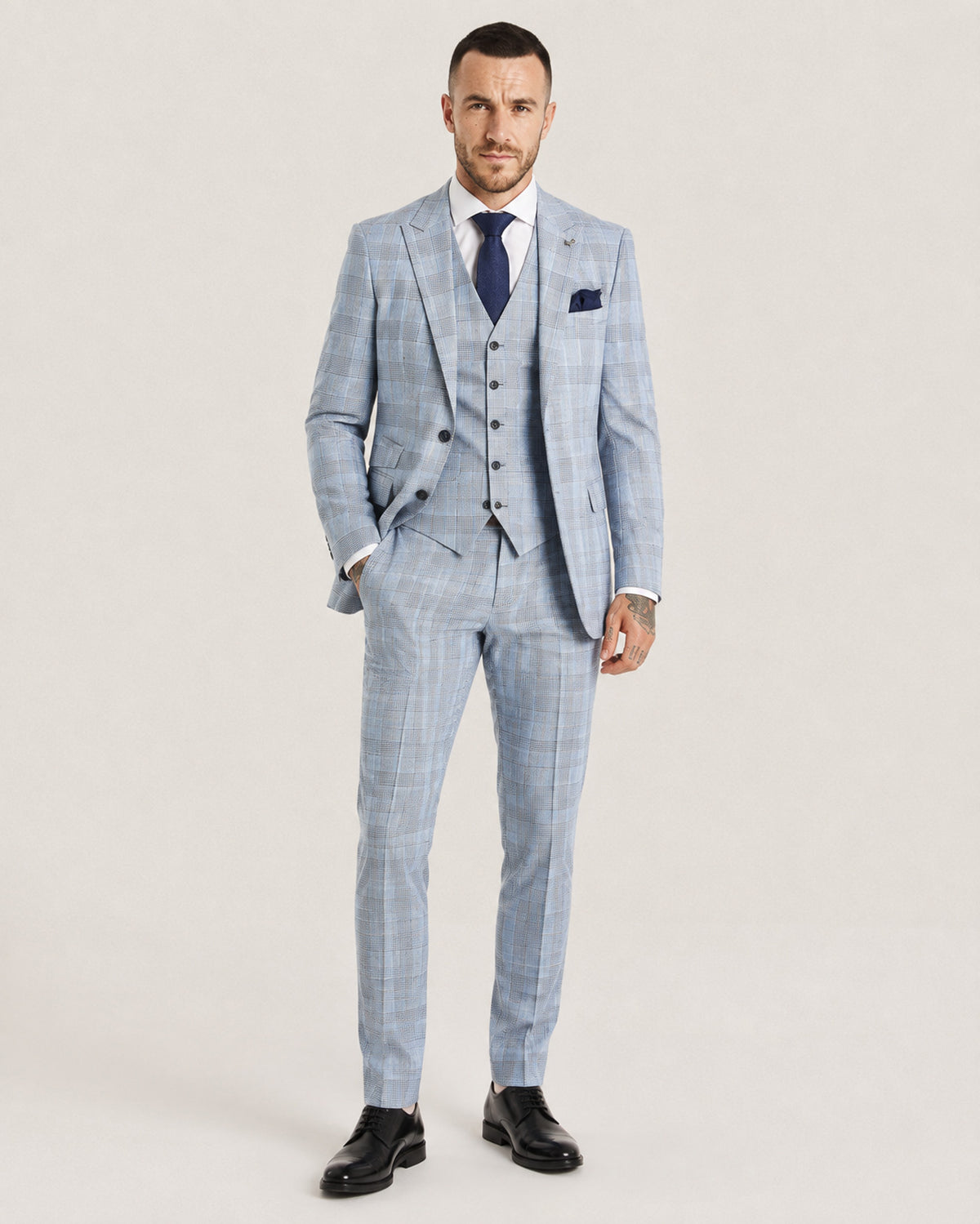 Mark: Sky Blue Check 3-Pc Suit