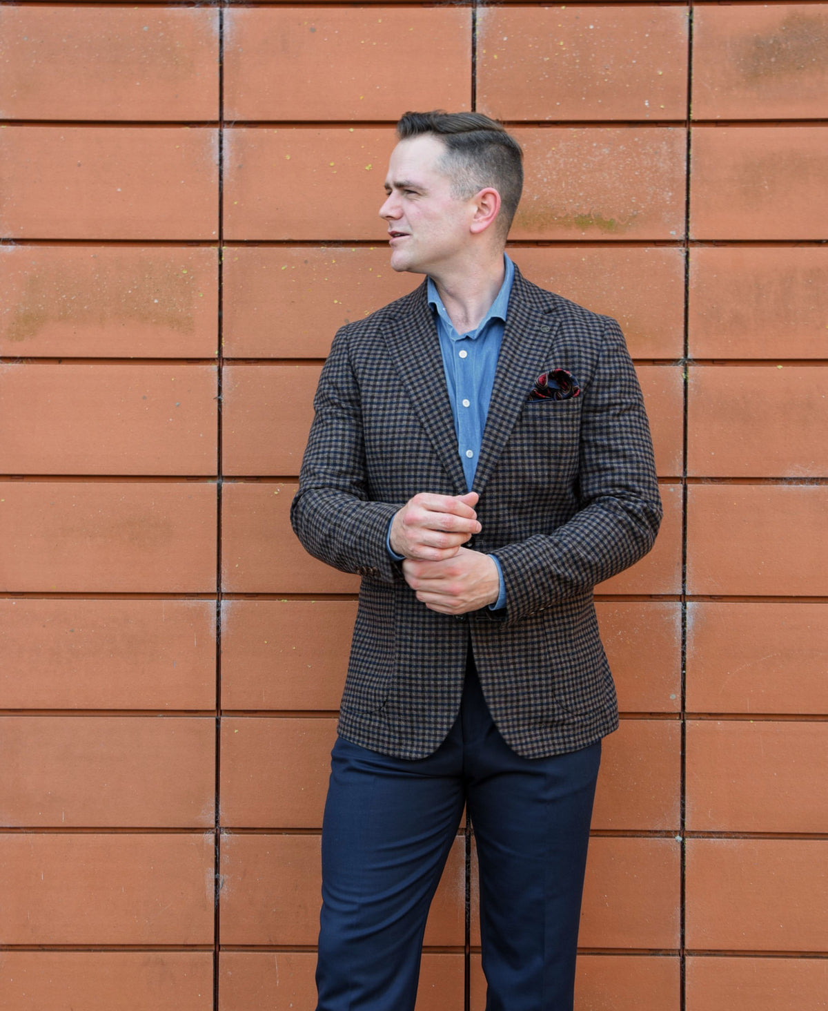 Maverick: Brown/Navy Gun-check Wool Blazer
