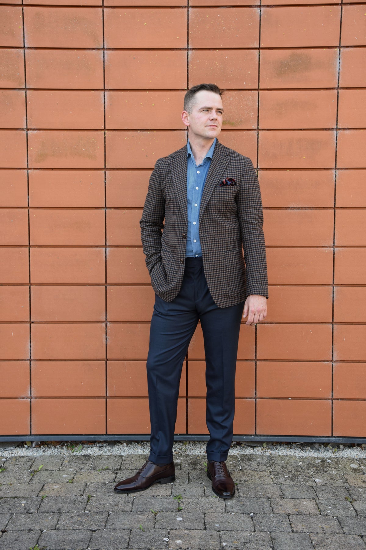 Maverick: Brown/Navy Gun-check Wool Blazer