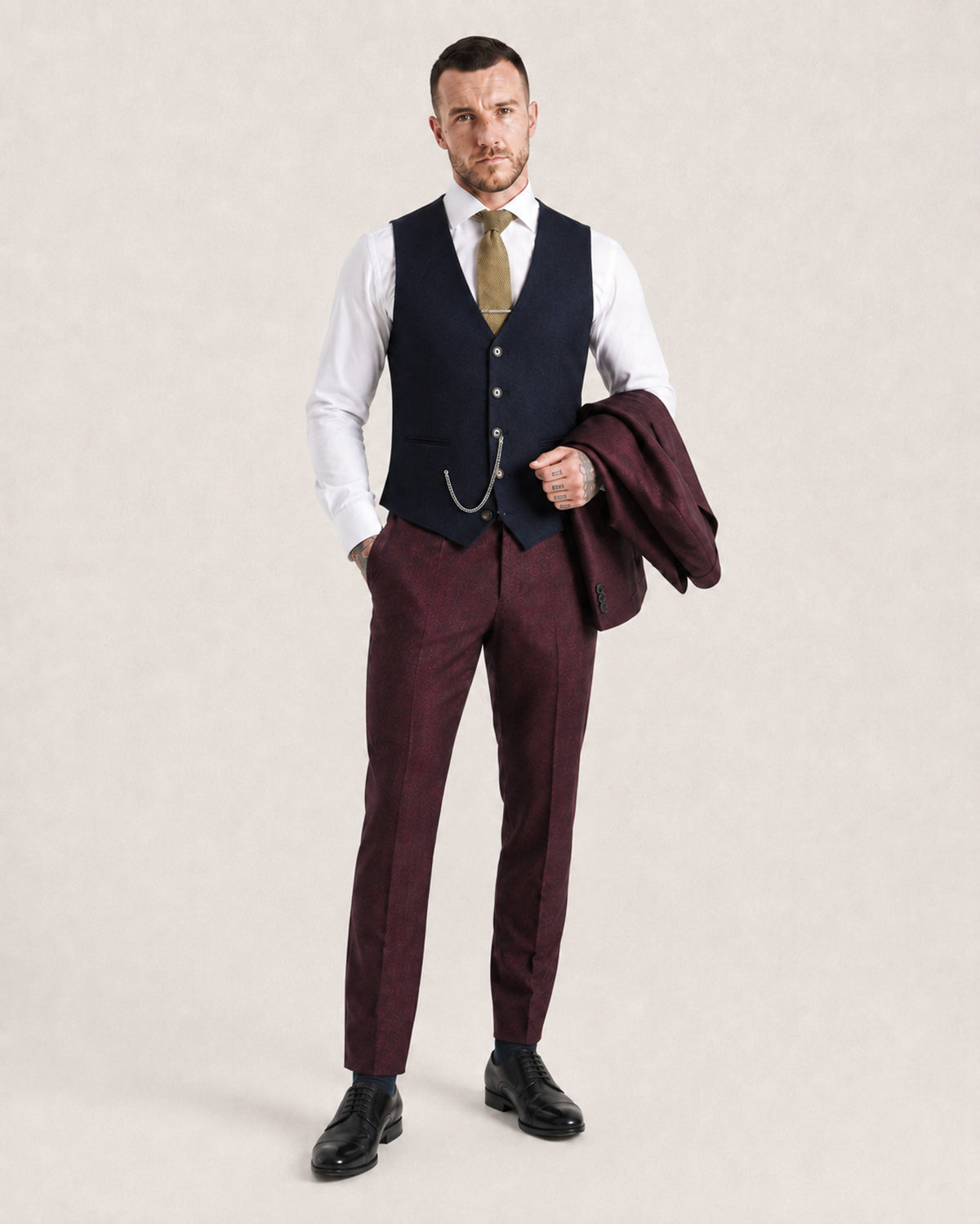 O'Flaherty: Wine & Navy 3-Pc Suit