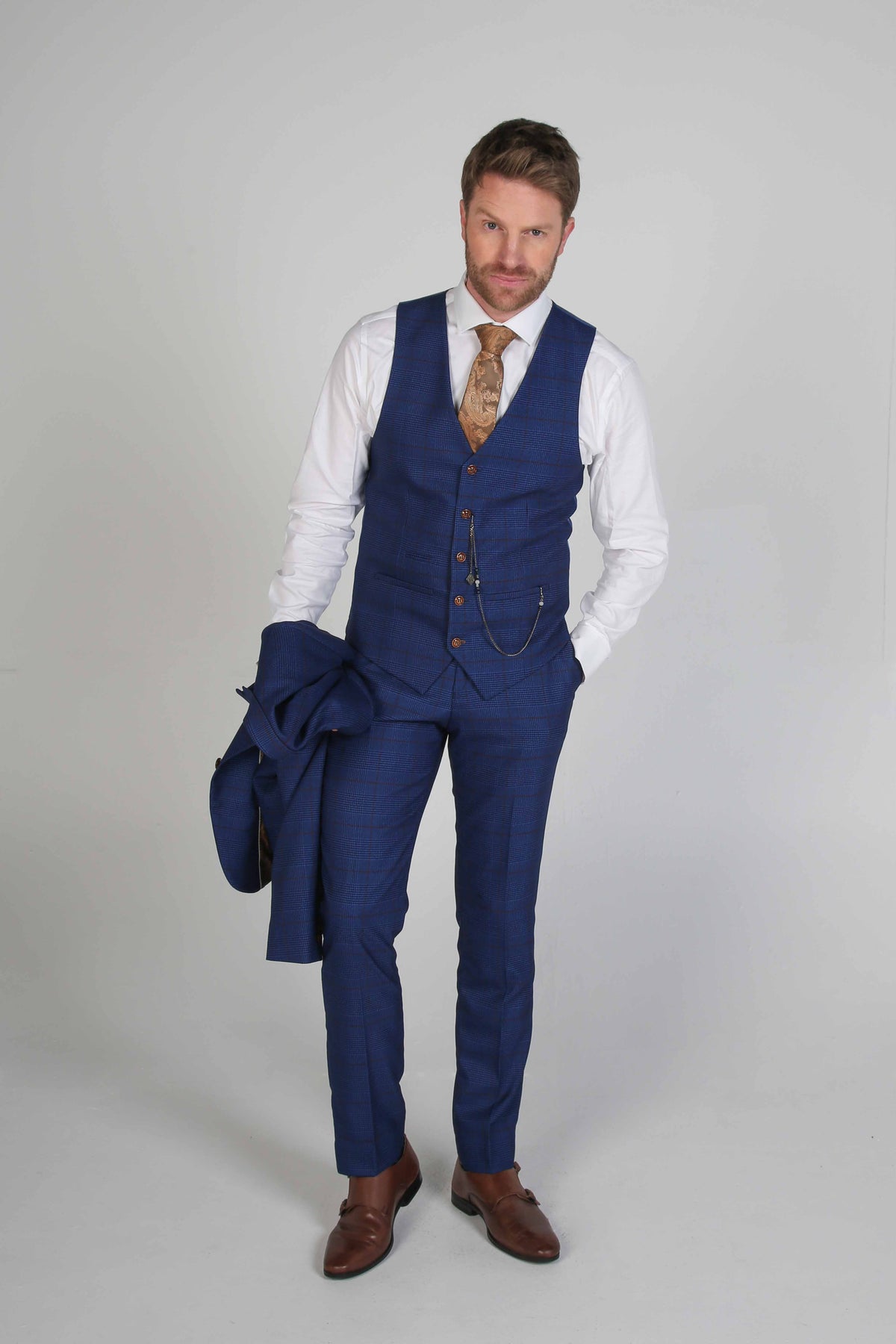 Alex Navy Check Trousers