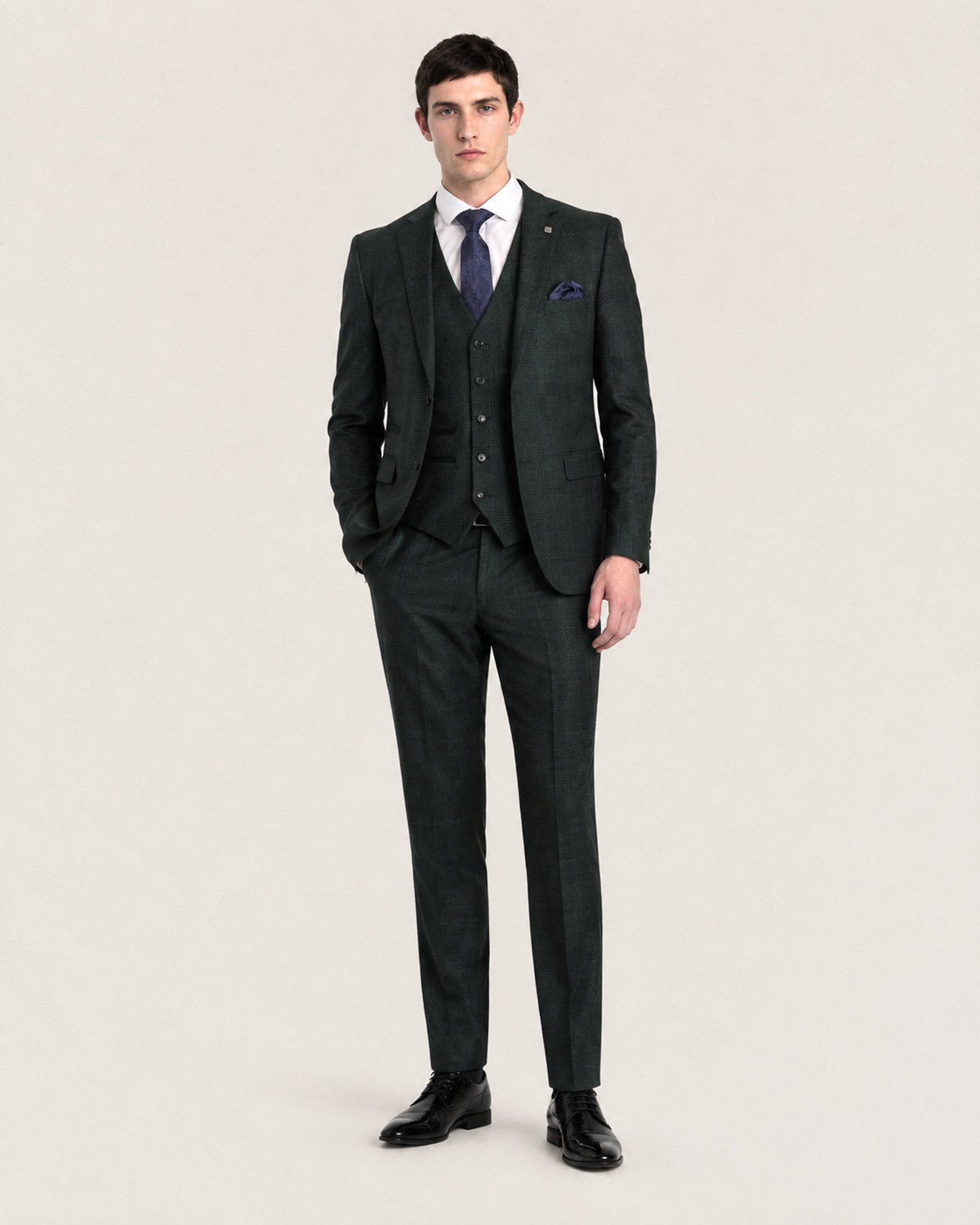 Regent: Olive Check 3-Pc Suit