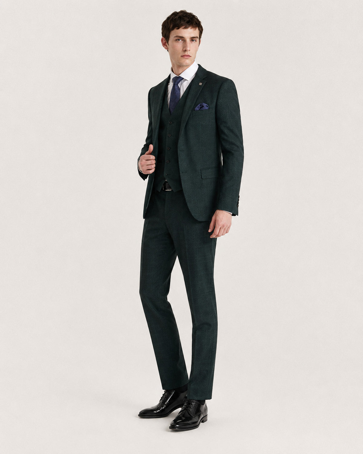 Regent: Olive Check 3-Pc Suit