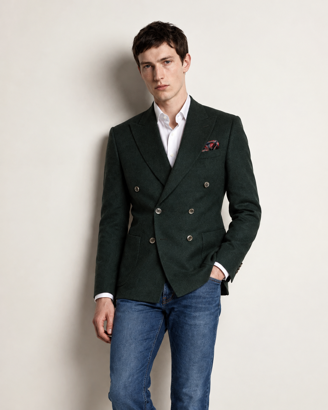 Moore: Dark Green Wool Double Breasted Jacket