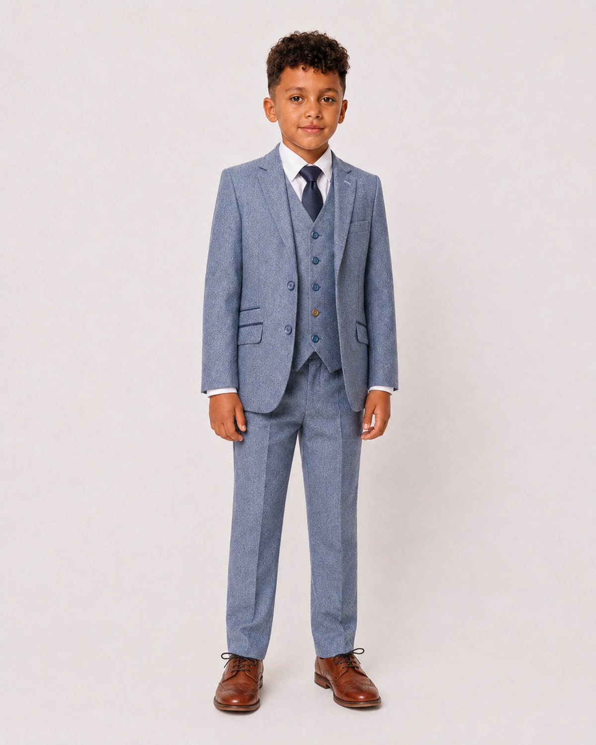 Wells Boys: Pastel Blue Tweed 3-Pc Suit