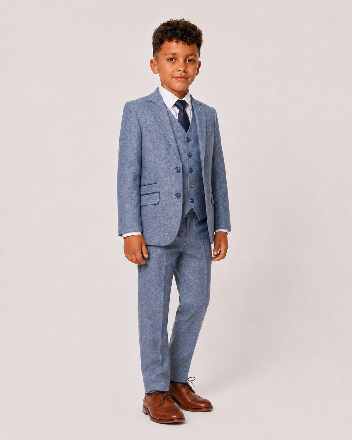 Wells Boys: Pastel Blue Tweed 3-Pc Suit