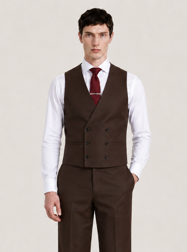 Binn Chorr: Plain Brown Double-breasted Waistcoat