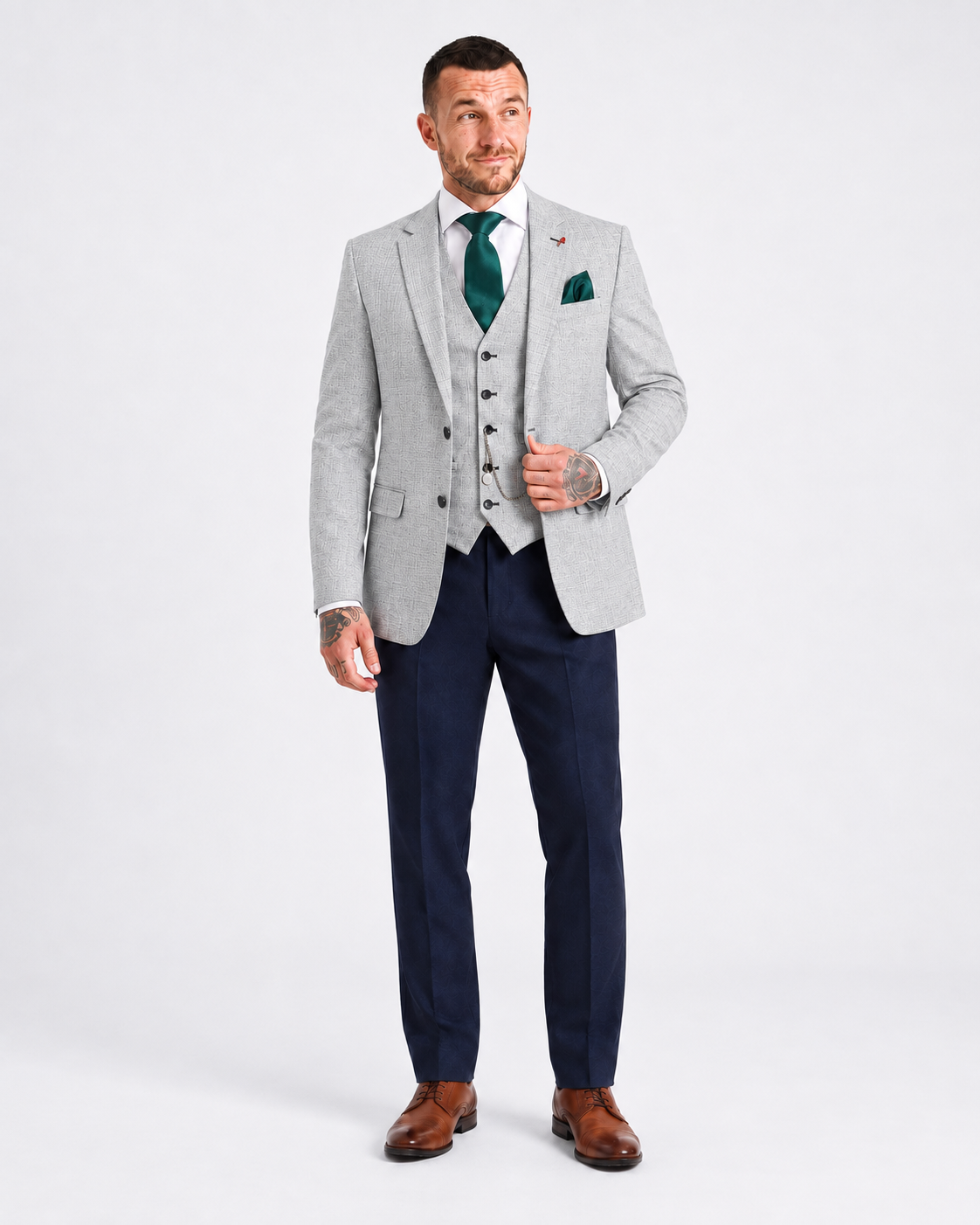 Joseph: Contrasting Stone/Navy 3-Pc Suit