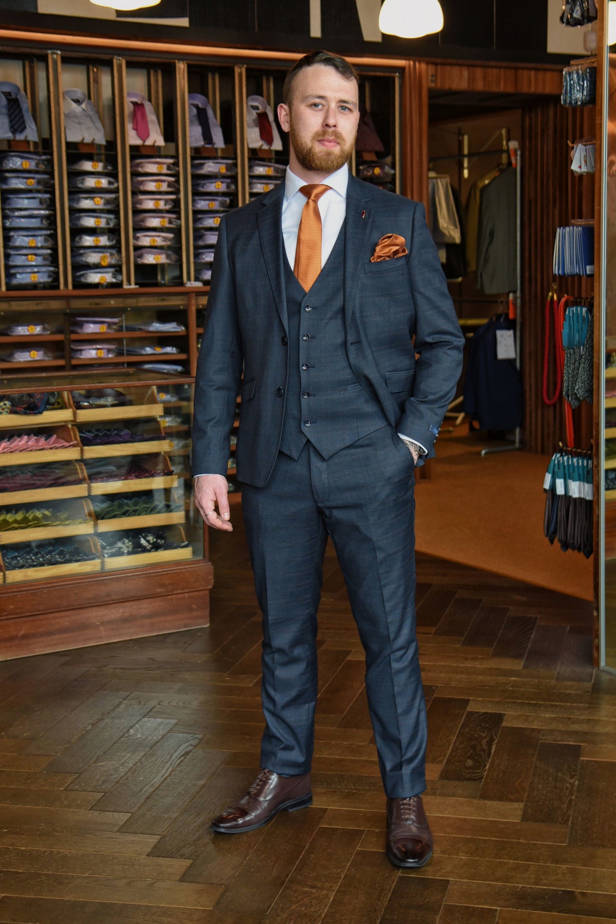 Franklin: Slate Navy Check 3-Pc Suit