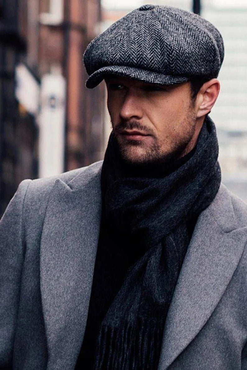 Carloway: Charcoal Harris Tweed Bakerboy Cap