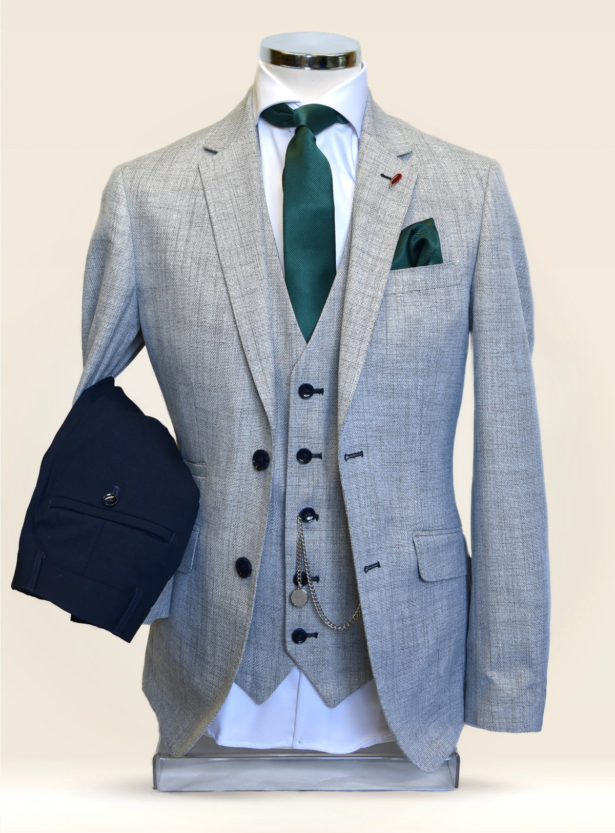 Joseph: Contrasting Stone/Navy 3-Pc Suit