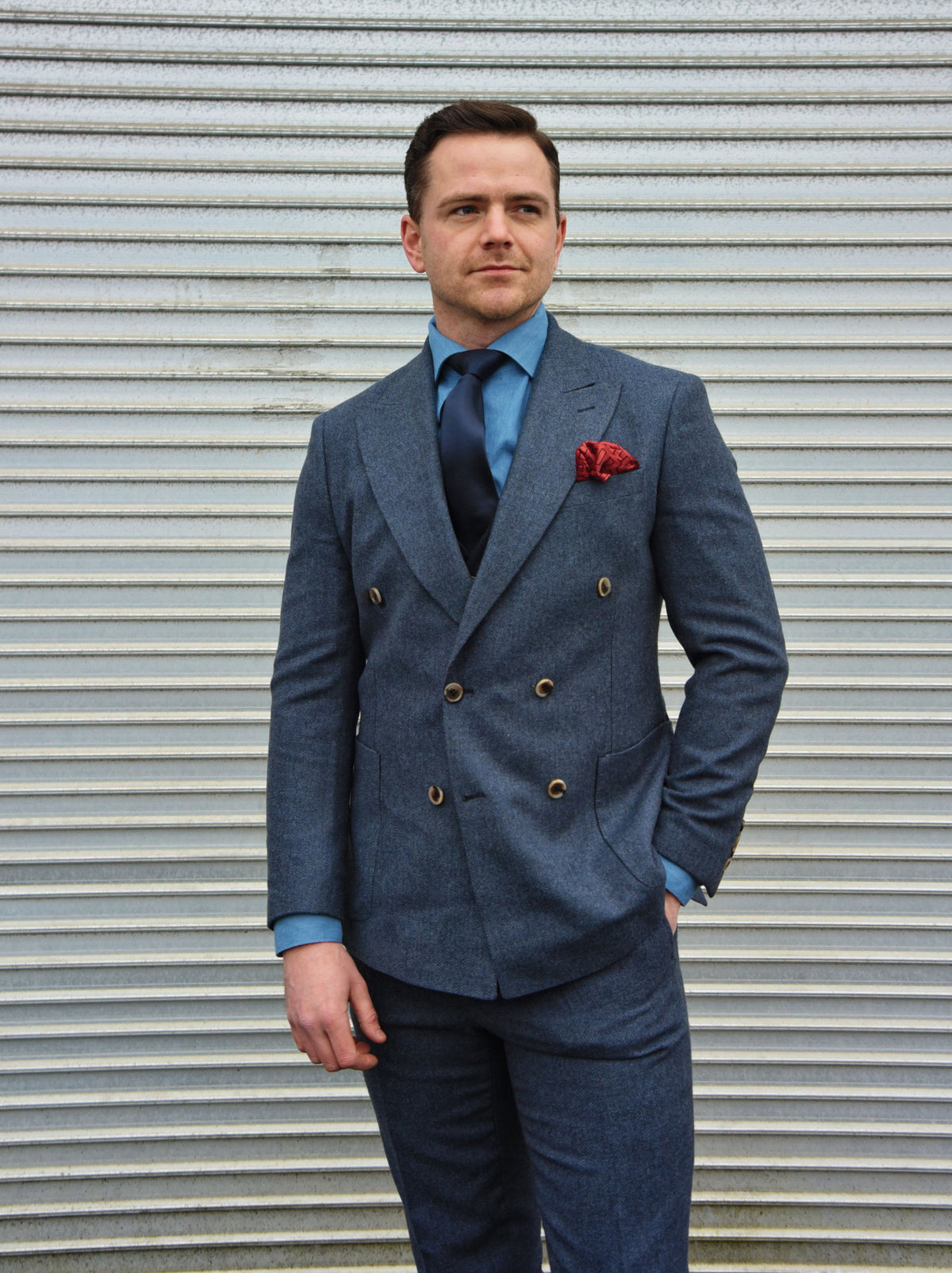 Lewis: Blue Tweed Double-Breasted 2-Pc Suit