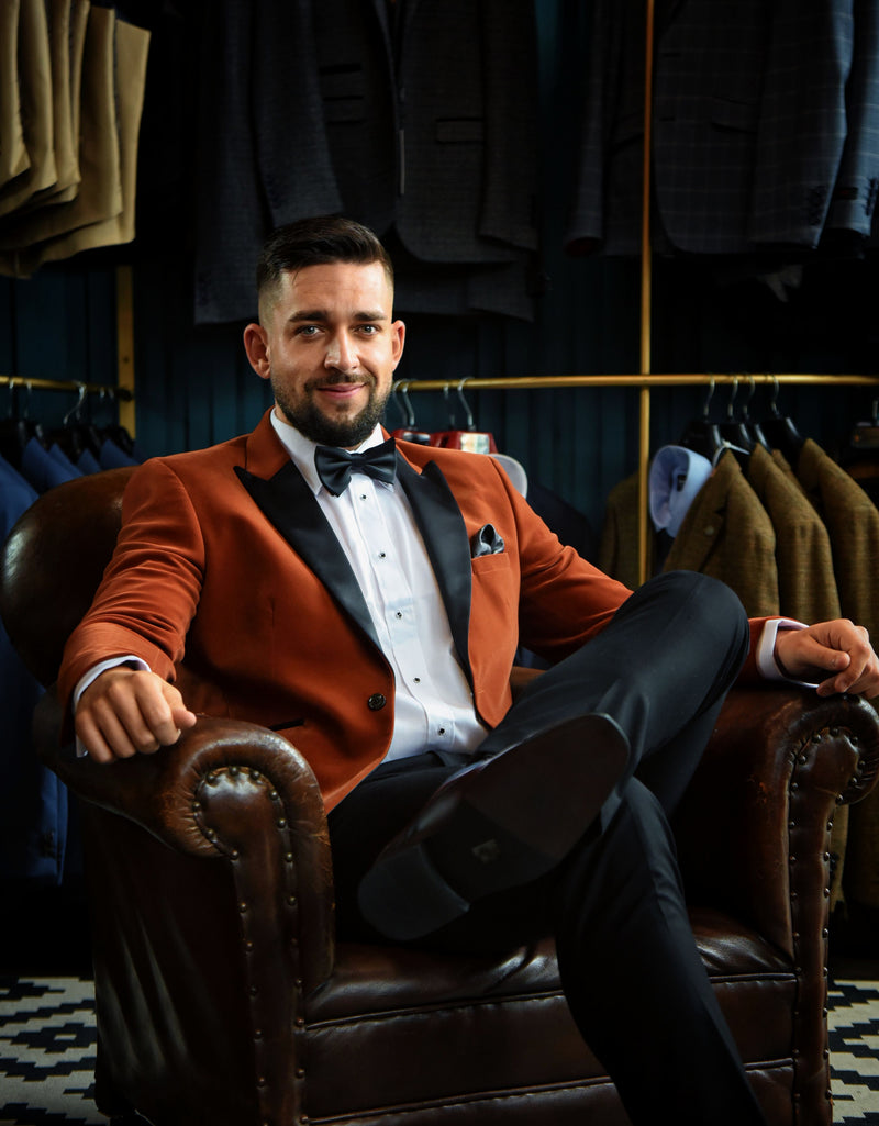 Orange velvet clearance suit jacket