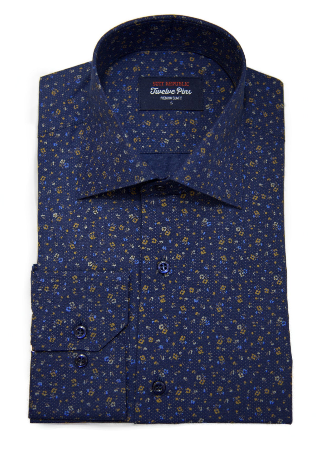 Samson: Navy Floral Slim Fit Shirt