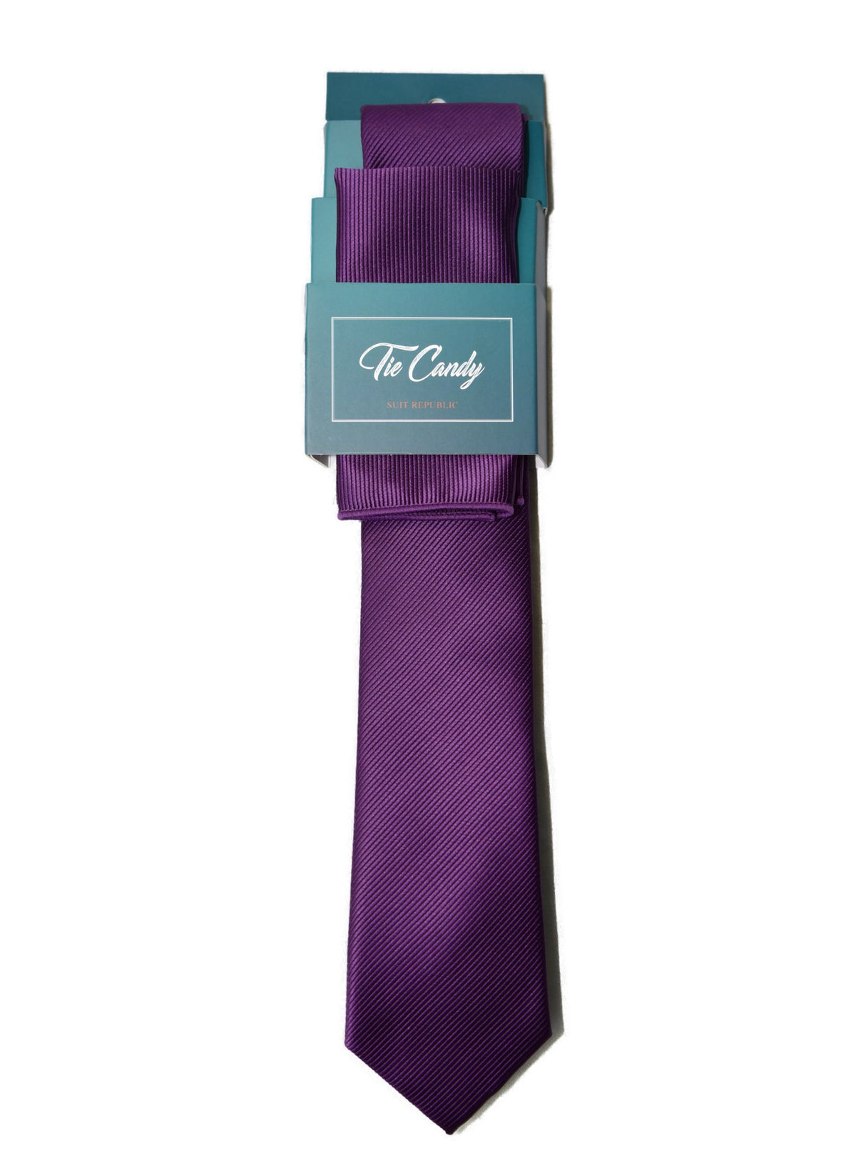 Boys Purple Rib Tie & Pocket Square Set