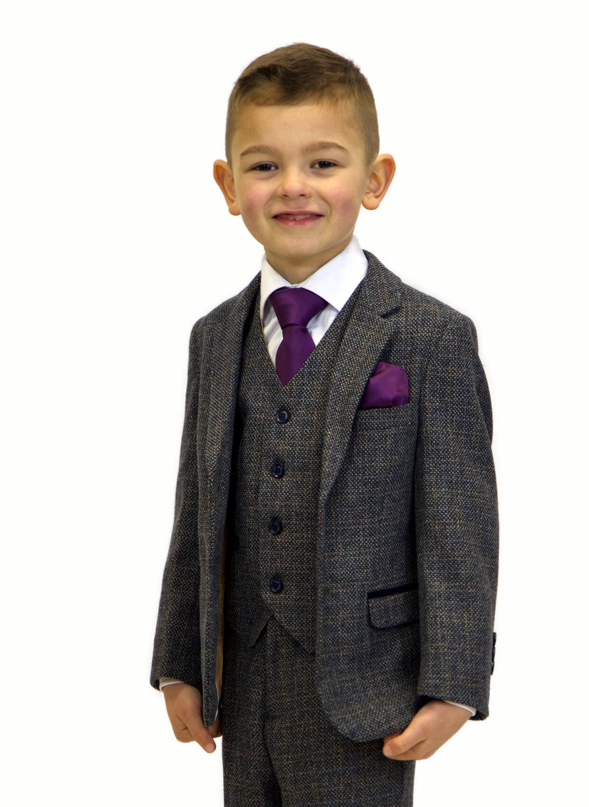 Boys Purple Rib Tie & Pocket Square Set