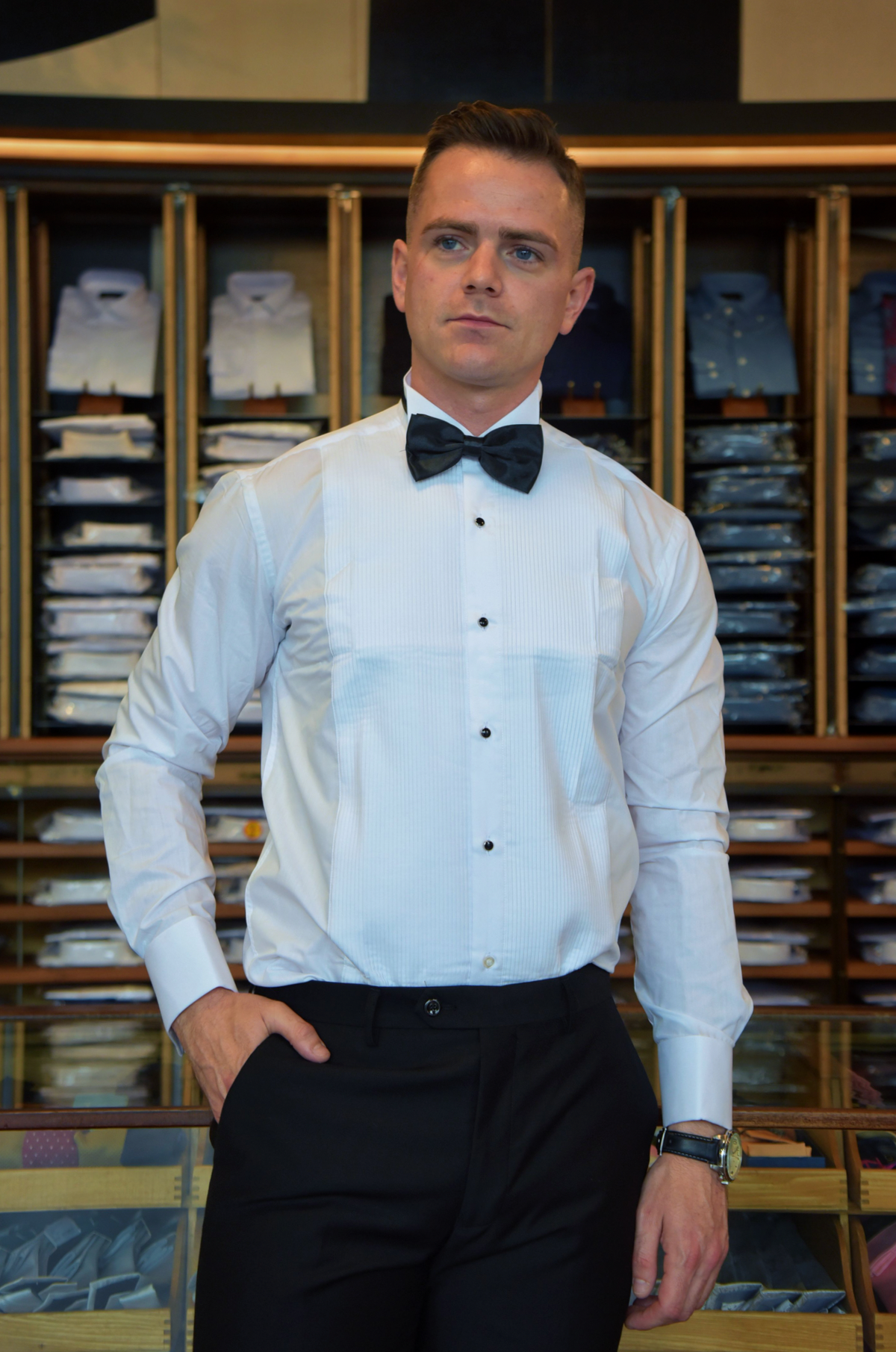 White Butterfly Collar Tux Shirt