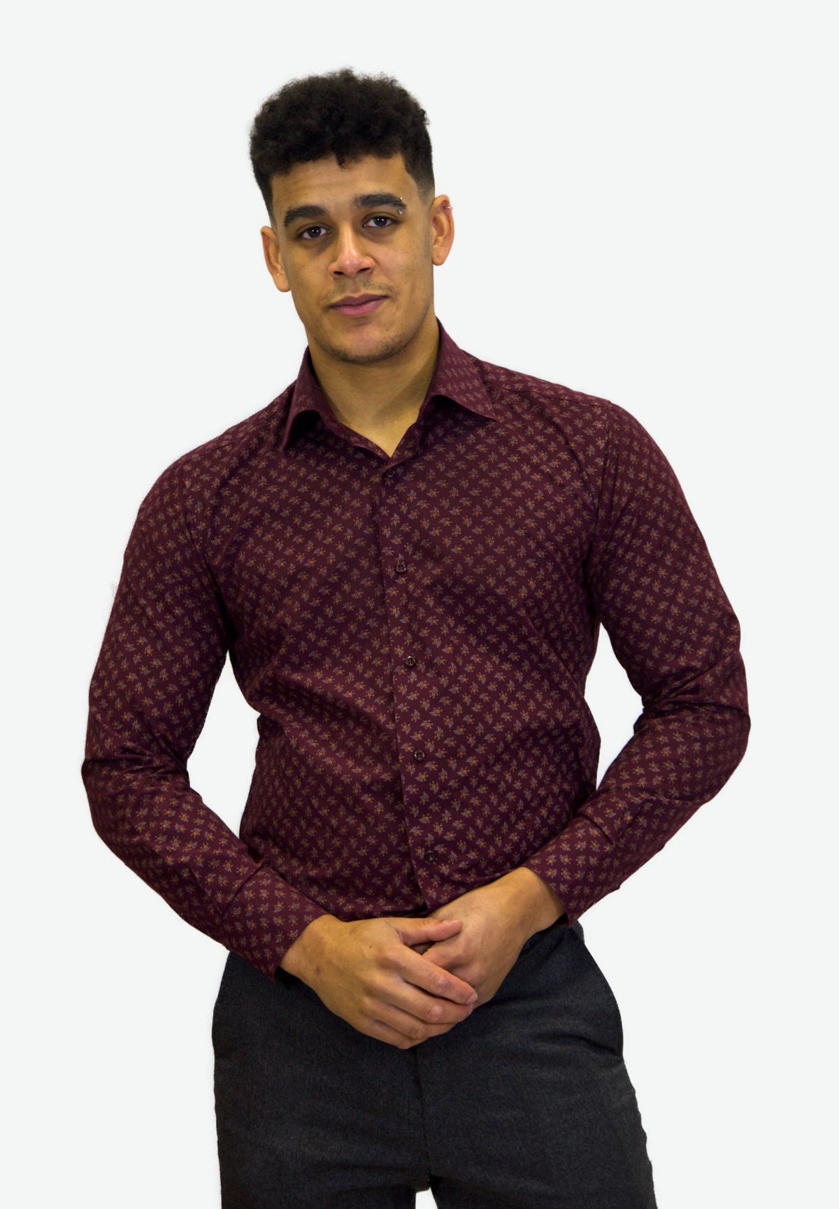 Bordo: Wine Floral Slim Fit Shirt
