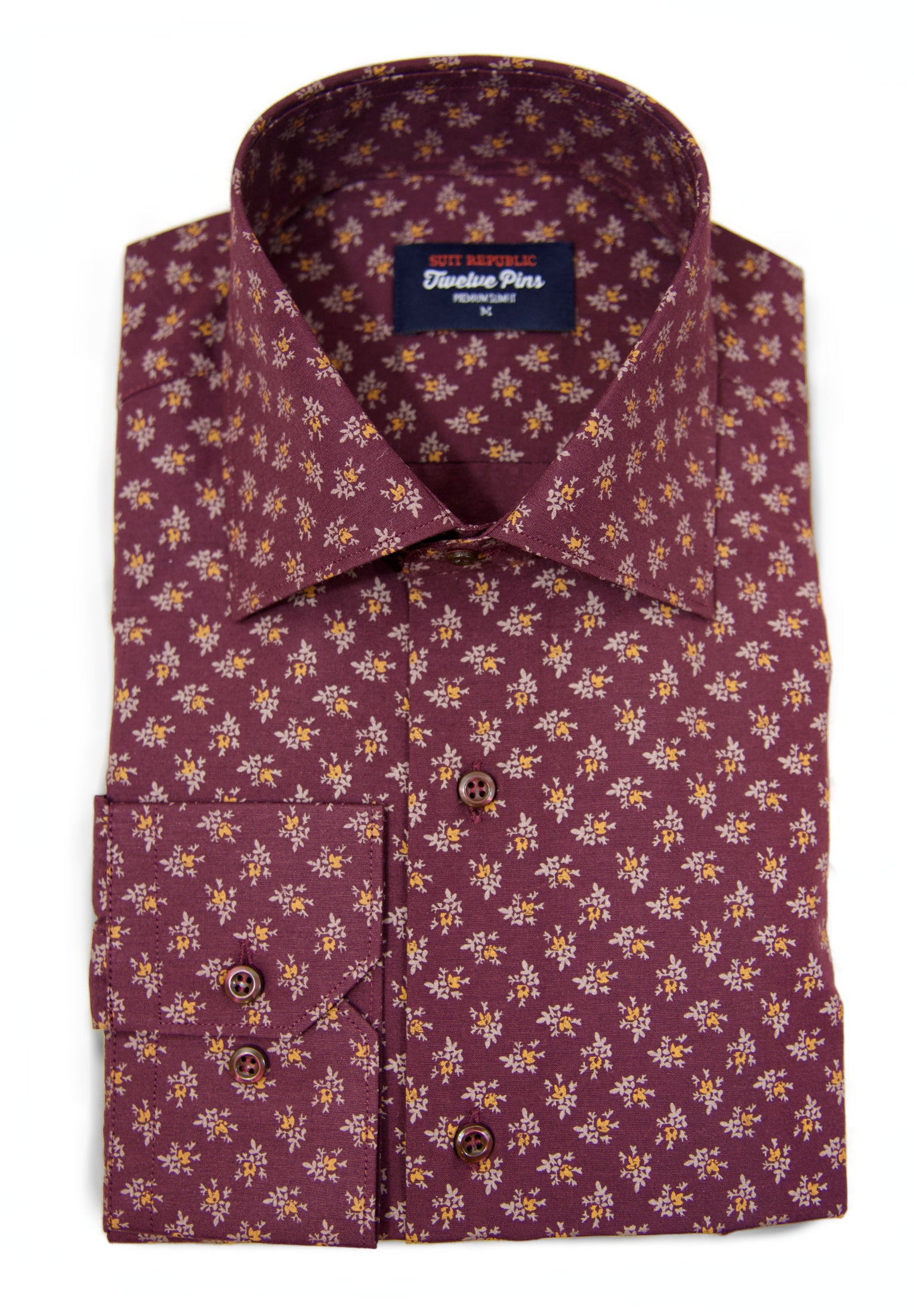 Bordo: Wine Floral Slim Fit Shirt Suit Republic Bordo: Wine Floral Slim Fit Shirt Suit Republic