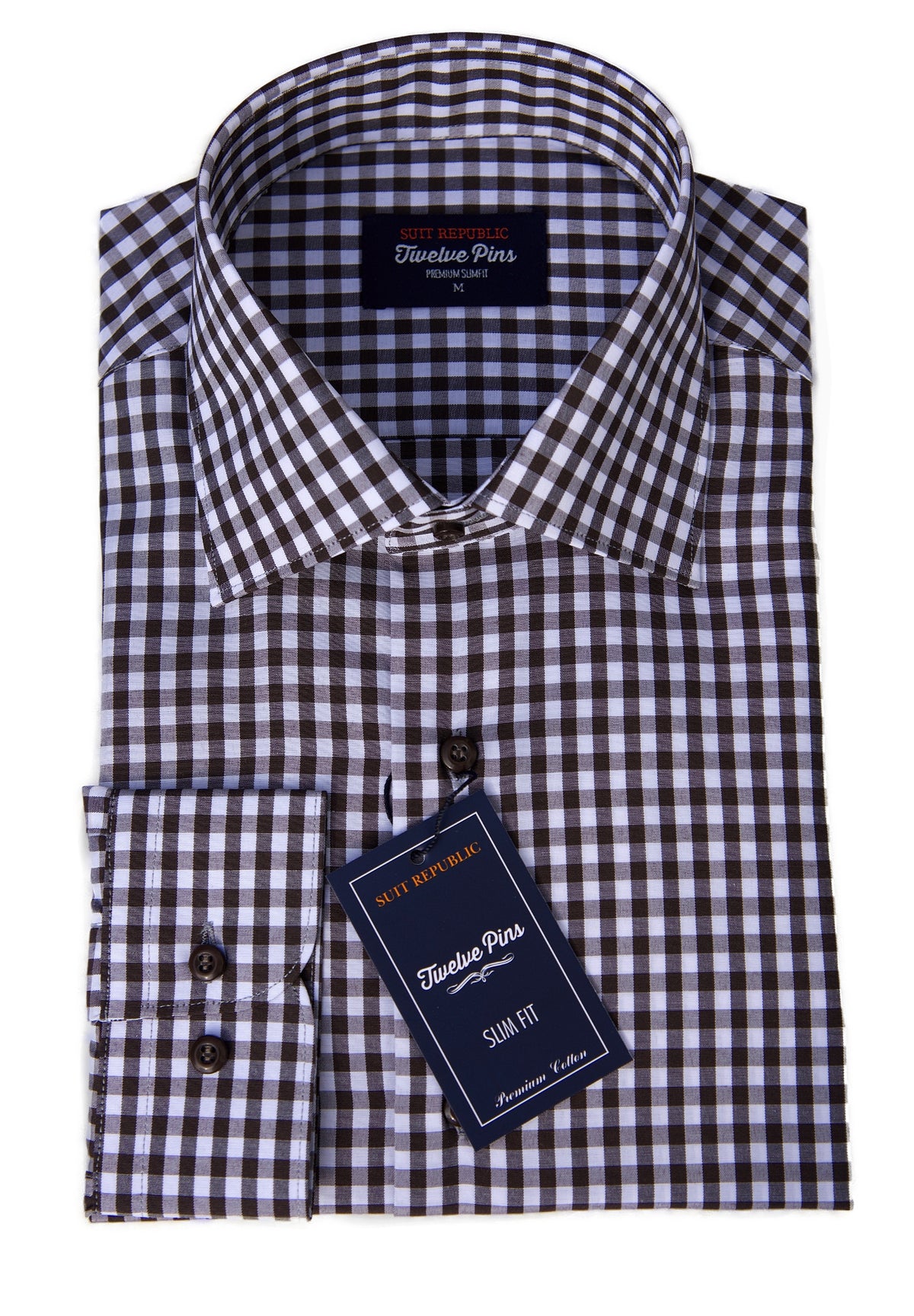 Gingham: Brown Slim Fit Shirt