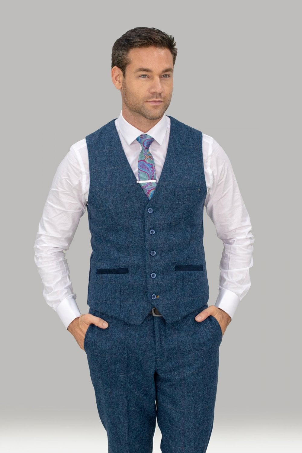 Carnegie: Navy Blue Tweed Waistcoat