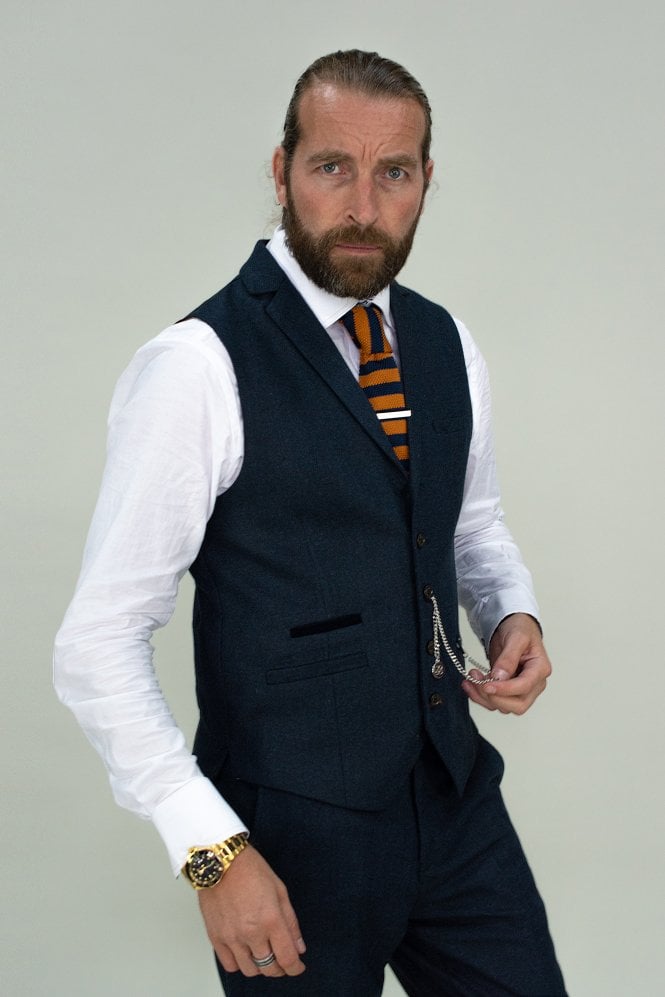 Martez: Navy Tweed Waistcoat