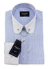Muckana: Blue & White Penny Collar Slim Fit Shirt
